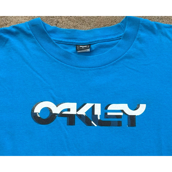 Vintage Oakley Tee Mens Blue with black White Logo Size Large EUC - Picture 4 of 7